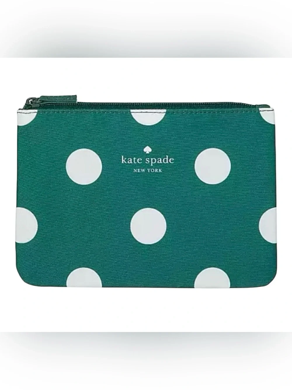 NWOT RARE KATE SPADE GREEN AND WHITE POLKA DOT MAKEUP BAG